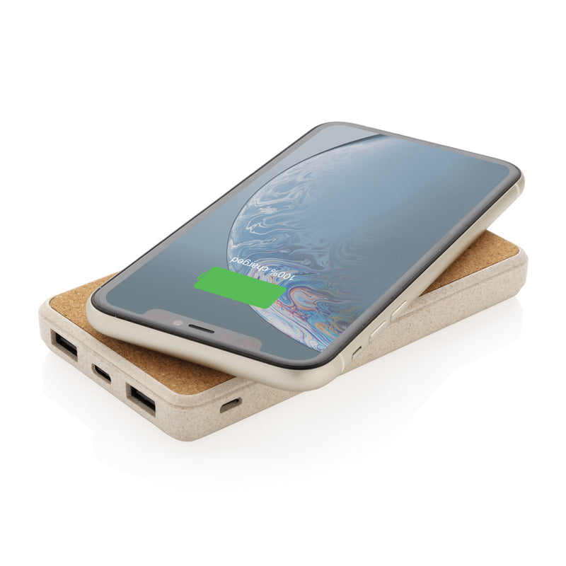 Load image into Gallery viewer, Cork and Wheat Straw 8.000 mAh 5W wireless powerbank - Custom Wood Designs
