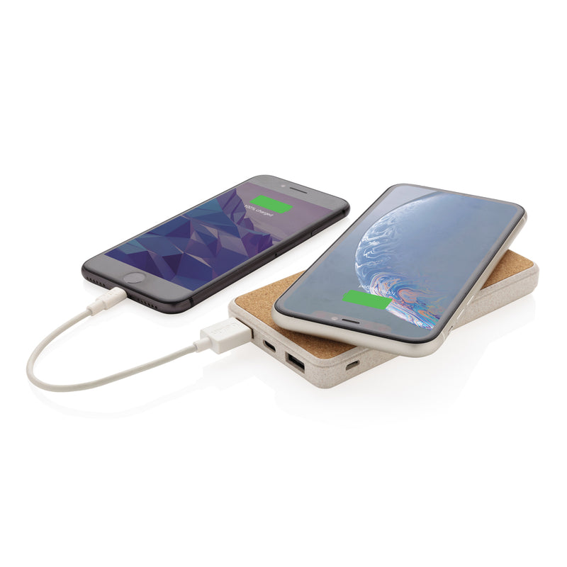 Load image into Gallery viewer, Cork and Wheat Straw 8.000 mAh 5W wireless powerbank - Custom Wood Designs
