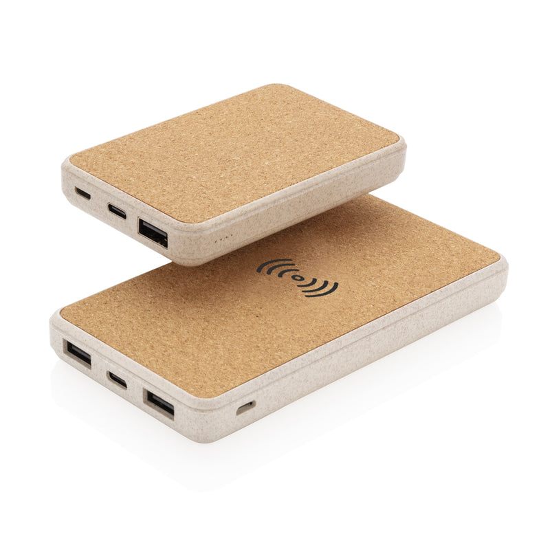 Load image into Gallery viewer, Cork and Wheat Straw 8.000 mAh 5W wireless powerbank - Custom Wood Designs
