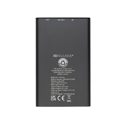 Terra RCS recycled aluminium 5000 mAh powerbank 5W wireless - Custom Wood Designs