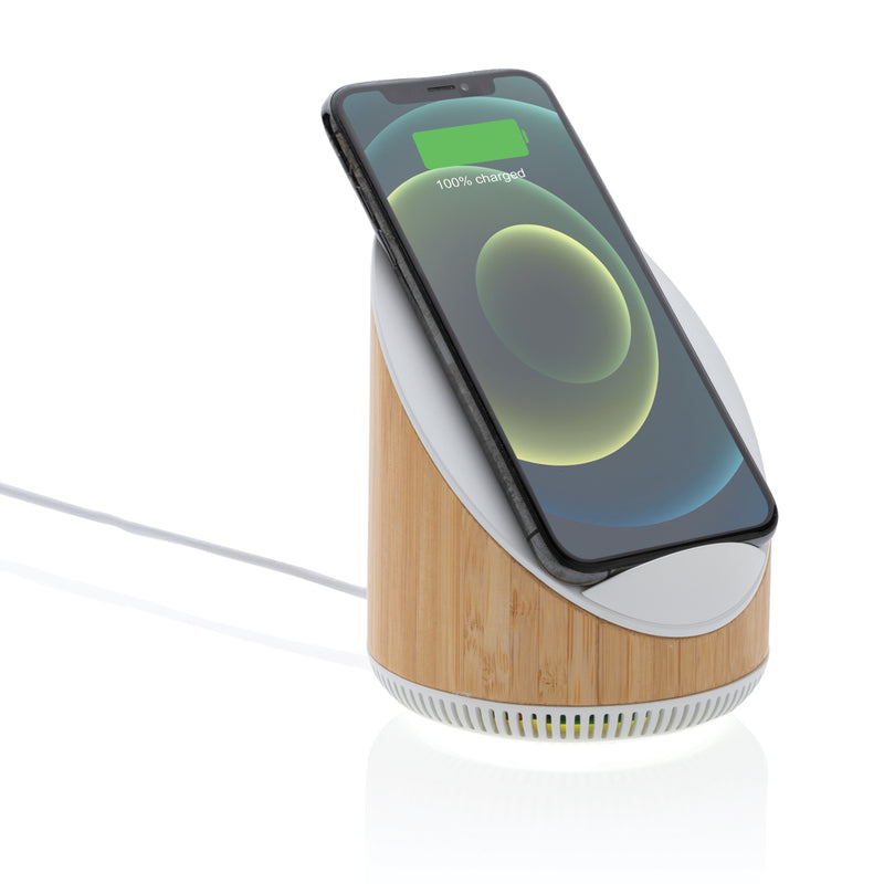 Load image into Gallery viewer, Ovate bamboo 5W speaker with 15W wireless charger - Custom Wood Designs
