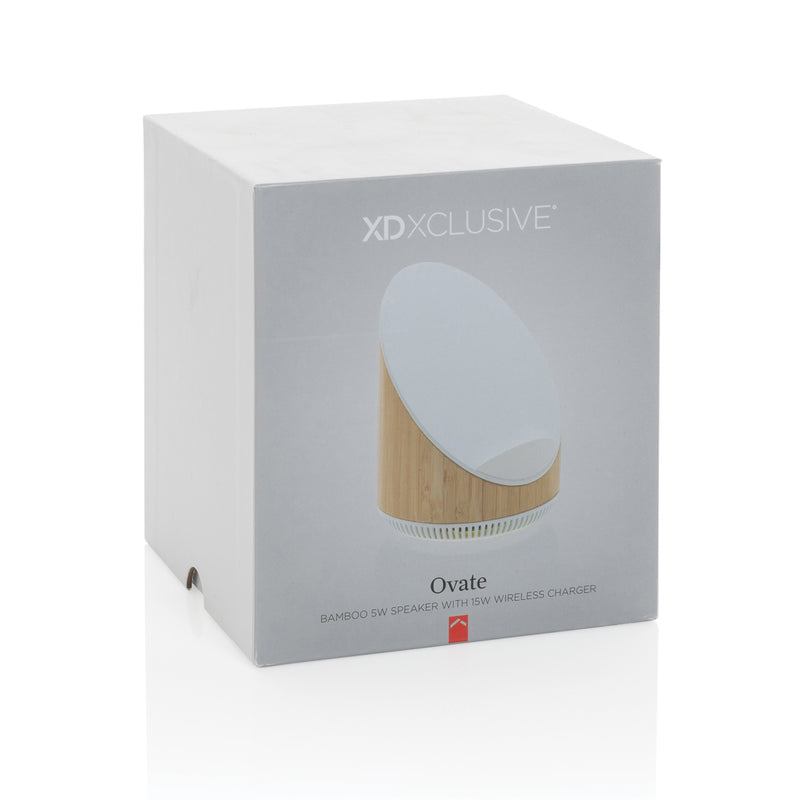 Load image into Gallery viewer, Ovate bamboo 5W speaker with 15W wireless charger - Custom Wood Designs
