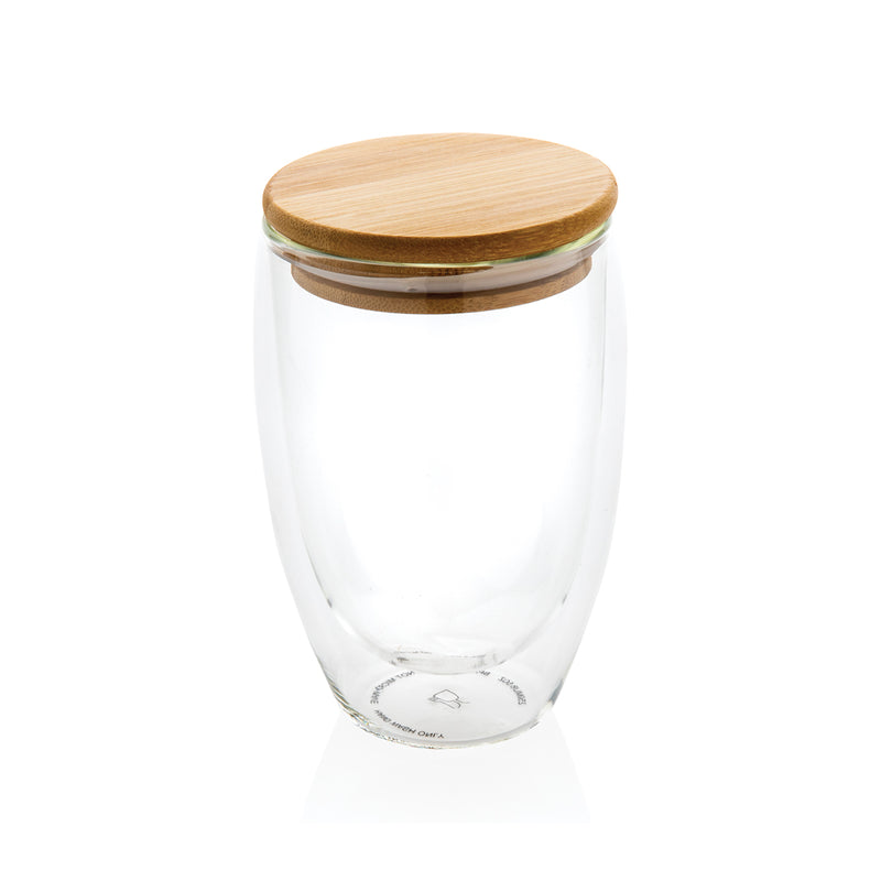 Load image into Gallery viewer, Double wall borosilicate glass with bamboo lid 350ml - Custom Wood Designs
