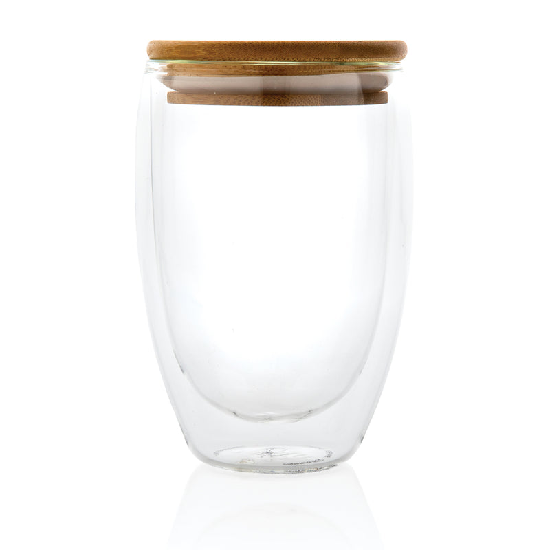 Load image into Gallery viewer, Double wall borosilicate glass with bamboo lid 350ml - Custom Wood Designs
