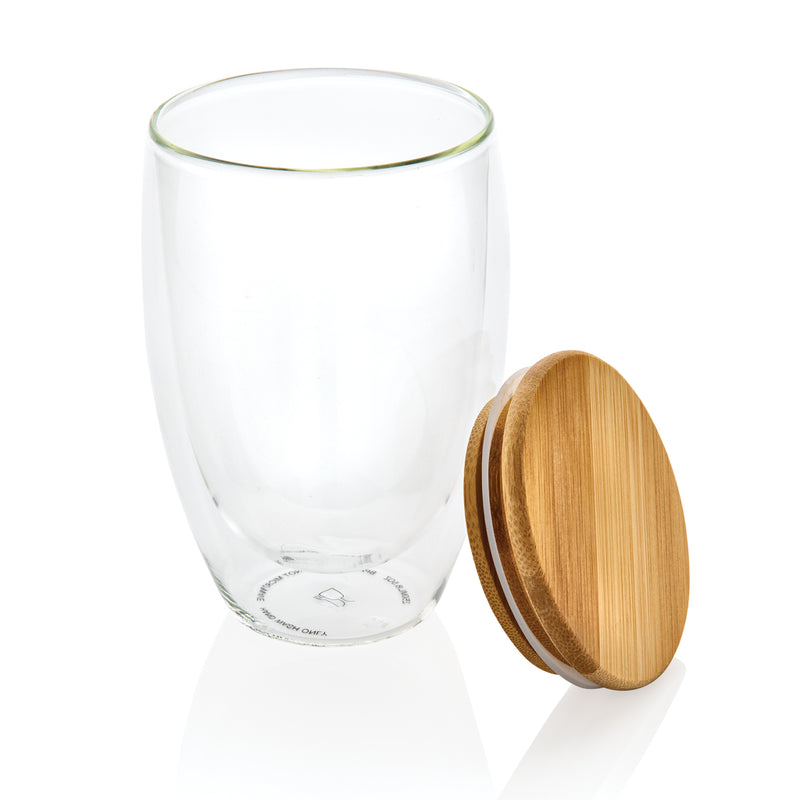 Load image into Gallery viewer, Double wall borosilicate glass with bamboo lid 350ml - Custom Wood Designs
