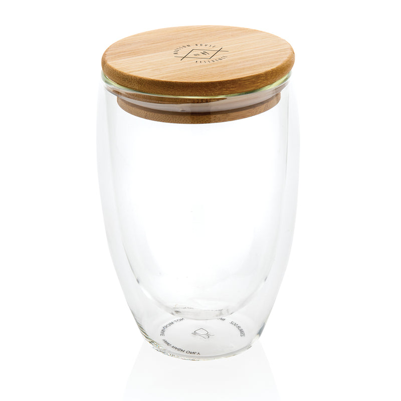 Load image into Gallery viewer, Double wall borosilicate glass with bamboo lid 350ml - Custom Wood Designs
