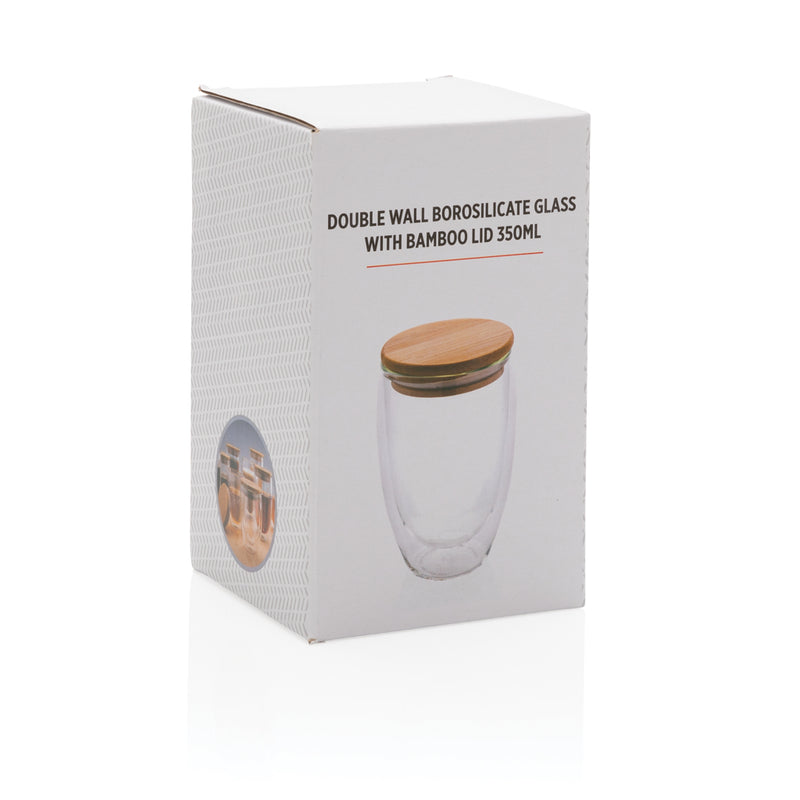 Load image into Gallery viewer, Double wall borosilicate glass with bamboo lid 350ml - Custom Wood Designs
