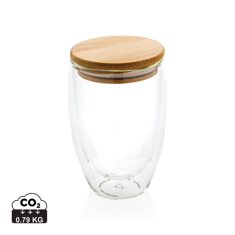 Load image into Gallery viewer, Double wall borosilicate glass with bamboo lid 350ml - Custom Wood Designs
