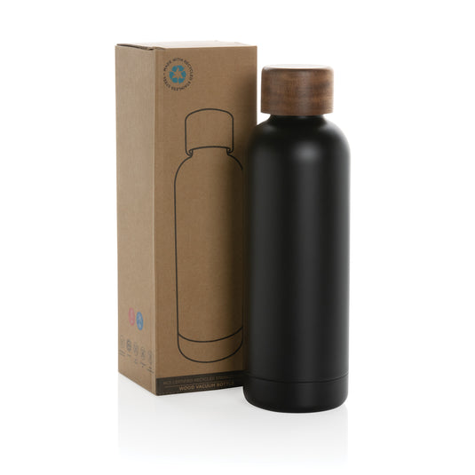 Wood RCS certified recycled stainless steel vacuum bottle - Custom Wood Designs
