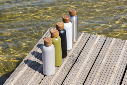 Wood RCS certified recycled stainless steel vacuum bottle - Custom Wood Designs