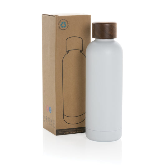 Wood RCS certified recycled stainless steel vacuum bottle - Custom Wood Designs
