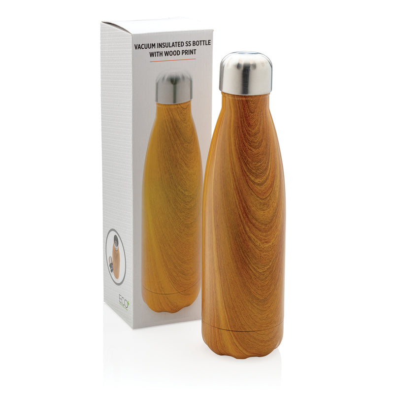 Load image into Gallery viewer, Vacuum insulated stainless steel bottle with wood print - Custom Wood Designs
