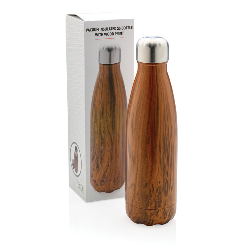 Load image into Gallery viewer, Vacuum insulated stainless steel bottle with wood print - Custom Wood Designs
