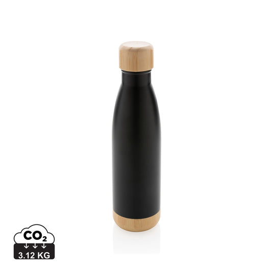 Vacuum stainless steel bottle with bamboo lid and bottom - Custom Wood Designs