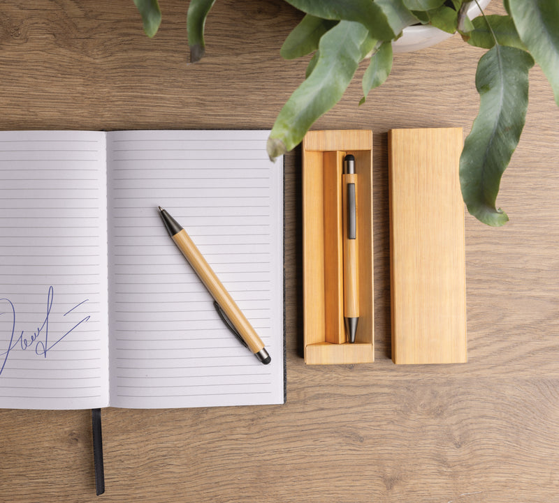 Load image into Gallery viewer, Bamboo modern pen set in box - Custom Wood Designs
