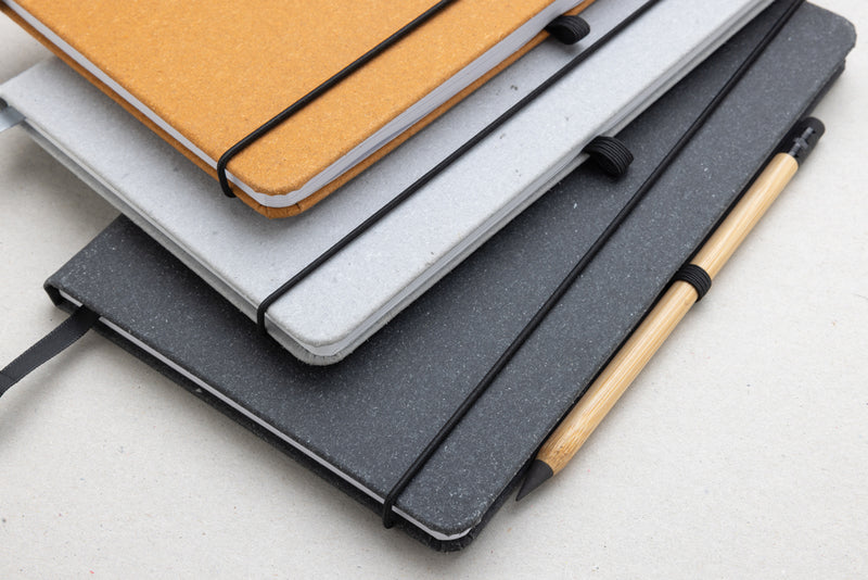 Load image into Gallery viewer, GRS Recycled leather hardcover notebook A5 - Custom Wood Designs
