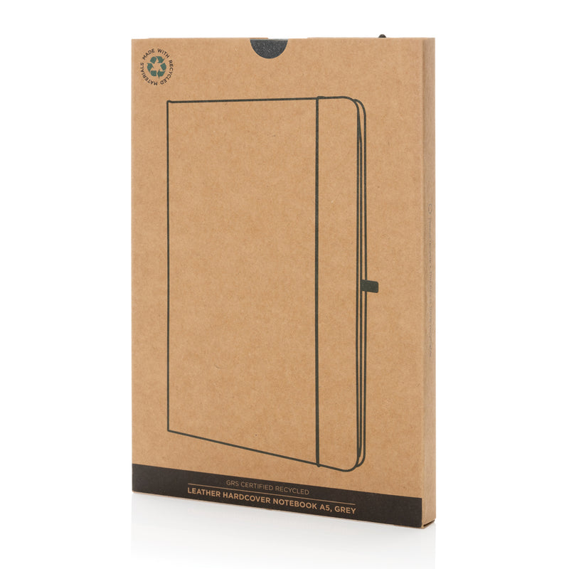 Load image into Gallery viewer, GRS Recycled leather hardcover notebook A5 - Custom Wood Designs
