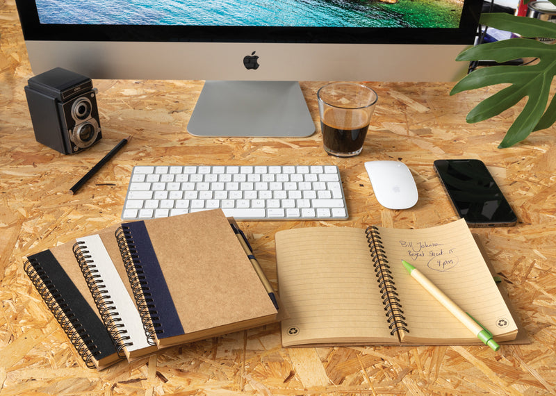 Load image into Gallery viewer, Kraft spiral notebook with pen - Custom Wood Designs
