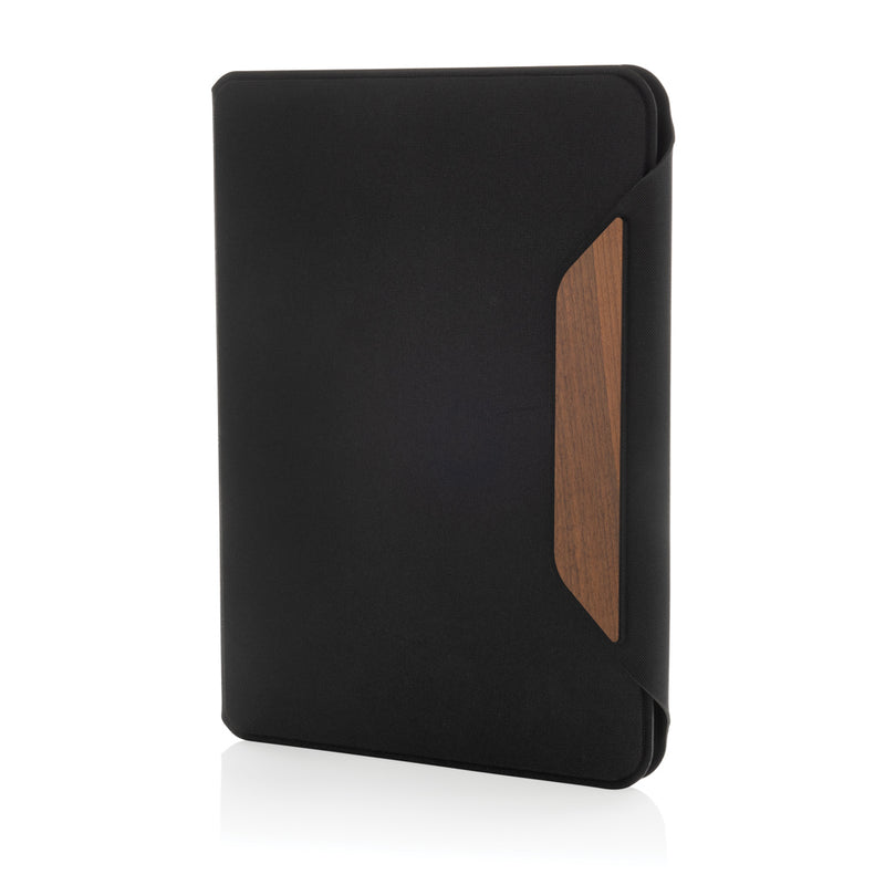 Load image into Gallery viewer, Teri AWARE™ RPET and walnut A5 portfolio - Custom Wood Designs
