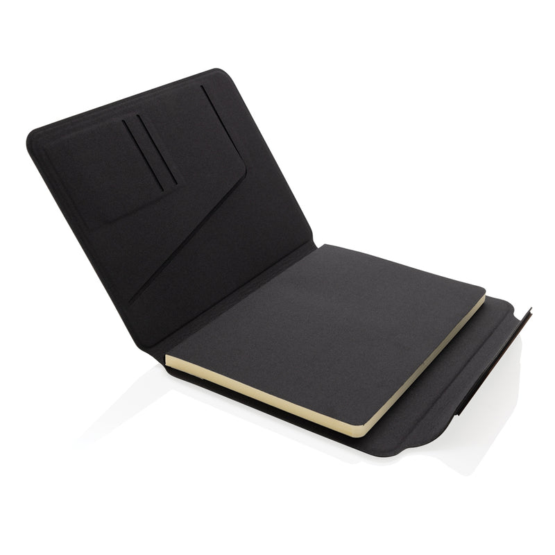 Load image into Gallery viewer, Teri AWARE™ RPET and walnut A5 portfolio - Custom Wood Designs

