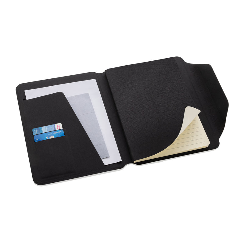 Load image into Gallery viewer, Teri AWARE™ RPET and walnut A5 portfolio - Custom Wood Designs
