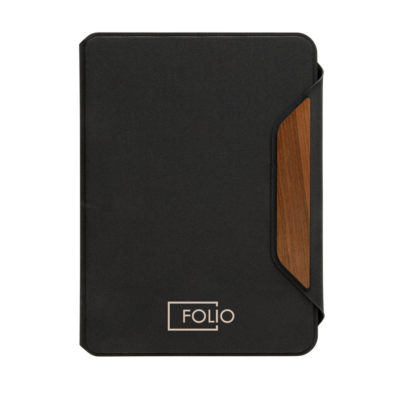 Load image into Gallery viewer, Teri AWARE™ RPET and walnut A5 portfolio - Custom Wood Designs
