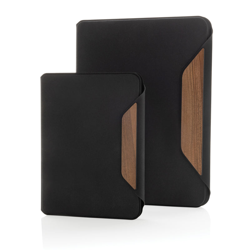 Load image into Gallery viewer, Teri AWARE™ RPET and walnut A5 portfolio - Custom Wood Designs
