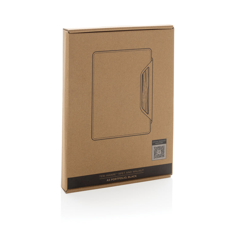 Load image into Gallery viewer, Teri AWARE™ RPET and walnut A5 portfolio - Custom Wood Designs
