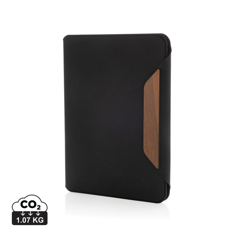 Load image into Gallery viewer, Teri AWARE™ RPET and walnut A5 portfolio - Custom Wood Designs
