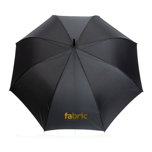 27" Impact AWARE™ RPET 190T auto open bamboo umbrella - Custom Wood Designs