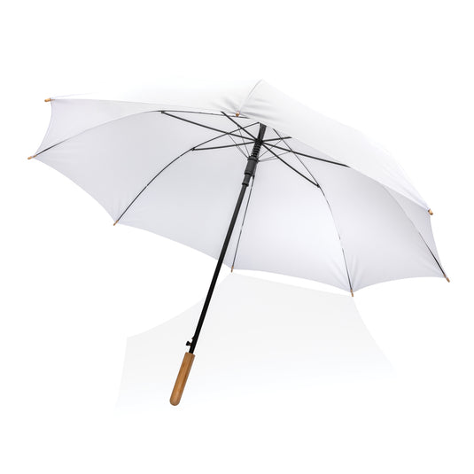 27" Impact AWARE™ RPET 190T auto open bamboo umbrella - Custom Wood Designs