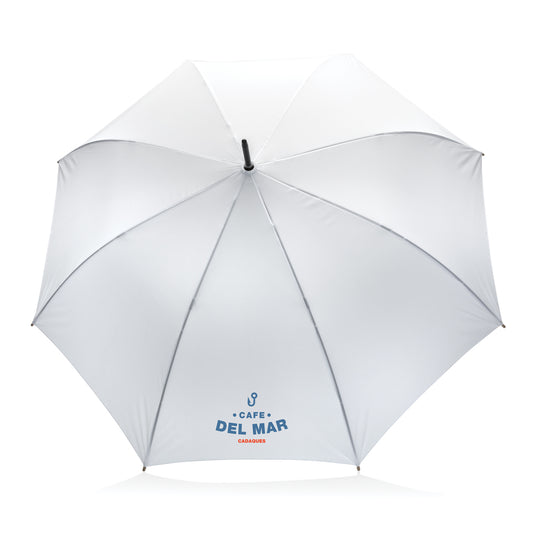 27" Impact AWARE™ RPET 190T auto open bamboo umbrella - Custom Wood Designs