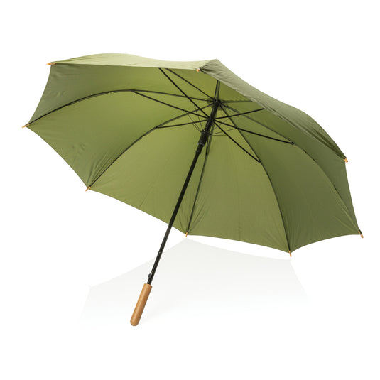 27" Impact AWARE™ RPET 190T auto open bamboo umbrella - Custom Wood Designs