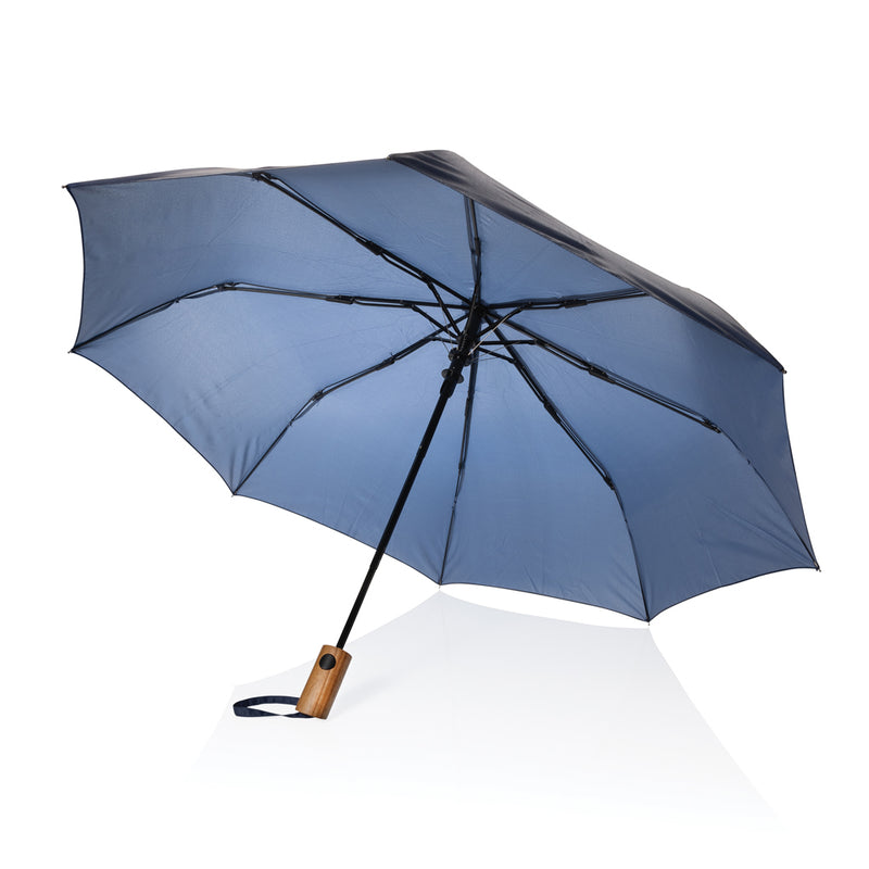 Load image into Gallery viewer, Kaycey 21&quot; AWARE™ RPET Acacia wood mini auto open umbrella - Custom Wood Designs
