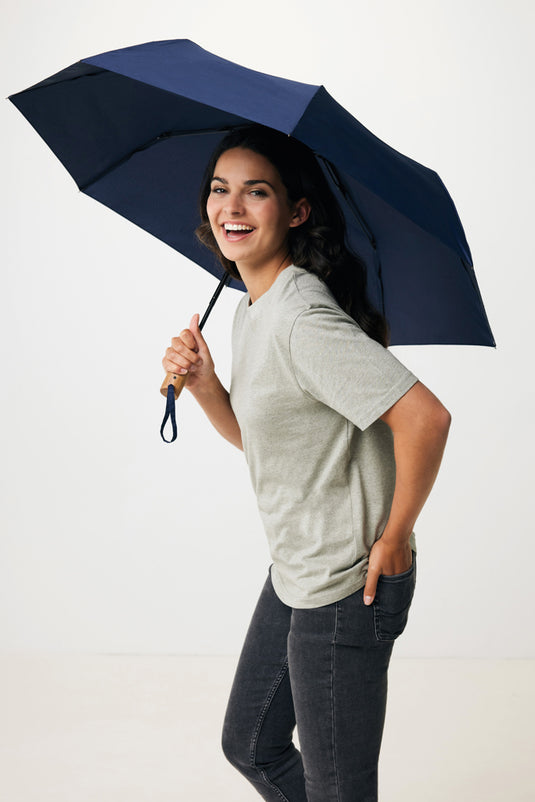 Kaycey 21" AWARE™ RPET Acacia wood mini auto open umbrella - Custom Wood Designs