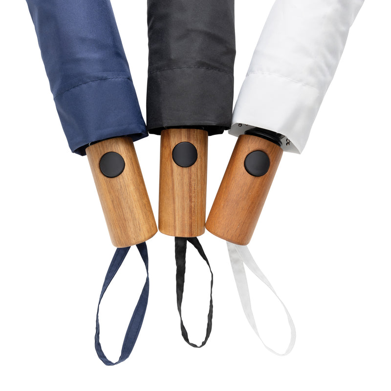 Load image into Gallery viewer, Kaycey 21&quot; AWARE™ RPET Acacia wood mini auto open umbrella - Custom Wood Designs

