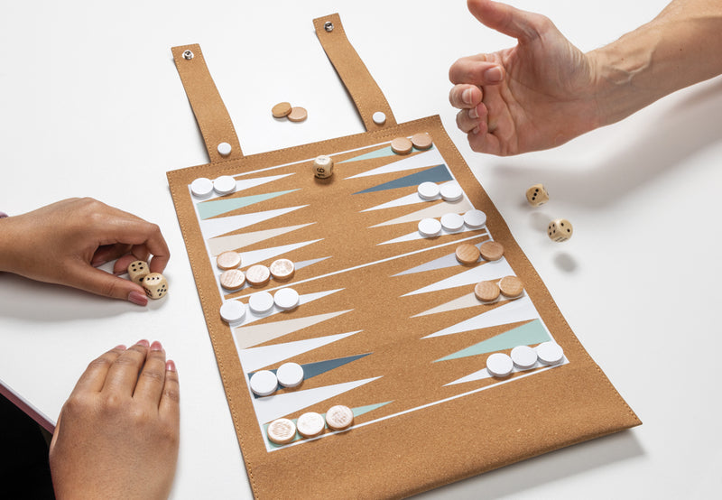 Load image into Gallery viewer, Britton cork foldable backgammon and checkers game set - Custom Wood Designs
