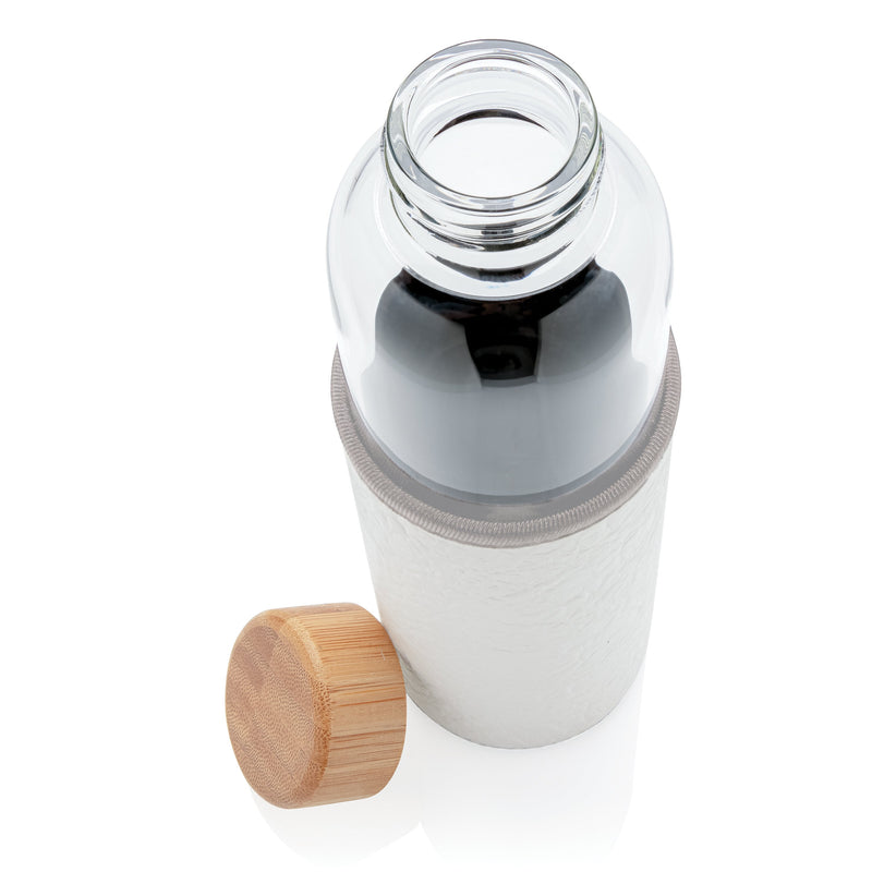 Load image into Gallery viewer, Glass bottle 550ml with bamboo lid &amp; textured PU sleeve pack of 25 Custom Wood Designs __label: Multibuy black-glass-bottle-550ml-with-bamboo-lid-textured-pu-sleeve-pack-of-25-53613714211159
