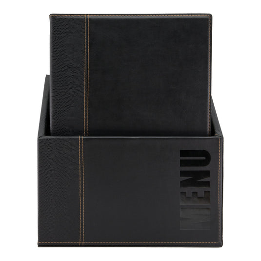 Leather style A4 menu holders in box 2 packs of 20 Black Custom Wood Designs black-leather-style-a4-menu-holders-in-box-2-packs-of-20-53613284557143