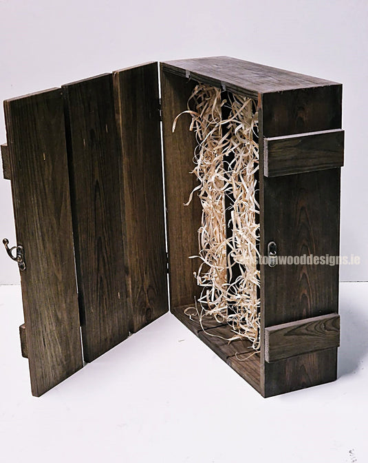 Rustic 3 Bottle Box - Brown x 25 Corporate Gift Box with Wood Wool Custom Wood Designs __label: Multibuy box corporate gift hamper triple wine box wood wool corporate-gift-box-with-wood-wool-1-rustic-3-bottle-box-brown-x-25-52615553417559