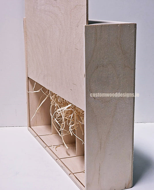 Sliding Lid 5 Bottle Box - Natural x 25 Corporate Gift Box with Wood Wool Custom Wood Designs box corporate gift hamper triple wine box wood wool corporate-gift-box-with-wood-wool-25-sliding-lid-5-bottle-box-natural-x-25-53613495779671