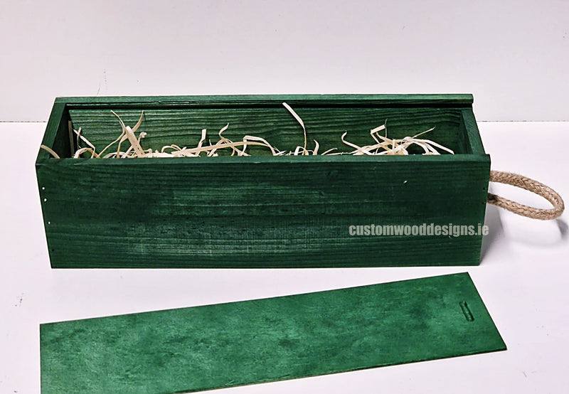 Load image into Gallery viewer, Sliding Lid Bottle Box - Single Green x25 Custom Wood Designs __label: Multibuy Bottle Box Bottle Boxes gift box Gift Boxes Single bottle box wooden Box default-title-sliding-lid-bottle-box-single-green-x25-53613489684823

