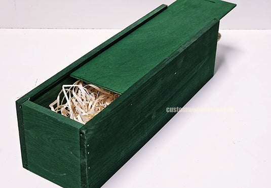 Sliding Lid Bottle Box - Single Green x25 Custom Wood Designs __label: Multibuy Bottle Box Bottle Boxes gift box Gift Boxes Single bottle box wooden Box default-title-sliding-lid-bottle-box-single-green-x25-53613493518679