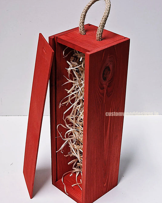 Sliding Lid Bottle Box - Single Red x25 Custom Wood Designs __label: Multibuy Bottle Box Bottle Boxes gift box Gift Boxes Single bottle box wooden Box default-title-sliding-lid-bottle-box-single-red-x25-53613492470103