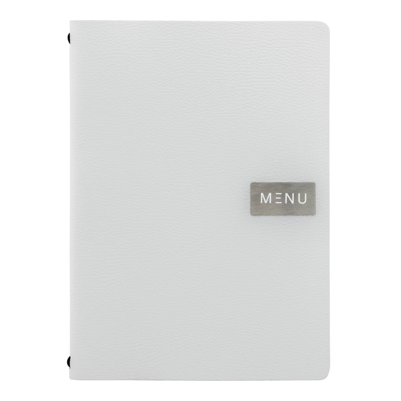 Load image into Gallery viewer, White A4 leather menu pack of 10 Custom Wood Designs __label: Multibuy default-title-white-a4-leather-menu-pack-of-10-53613245694295
