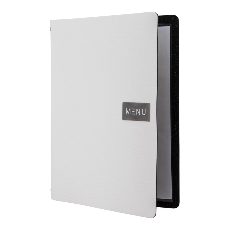 Load image into Gallery viewer, White A4 leather menu pack of 10 Custom Wood Designs __label: Multibuy default-title-white-a4-leather-menu-pack-of-10-53613246677335
