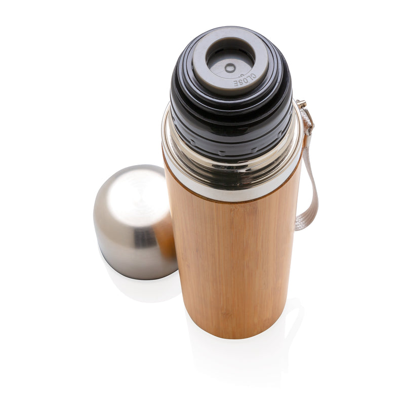 Load image into Gallery viewer, 400ml Bamboo Vacuum Travel Flask pack of 25 Custom Wood Designs __label: Multibuy flaskcustomwooddesignsbamboobrandedlogopromo_dd1d91fe-d4d6-47c4-a2fd-ba8d563f91da
