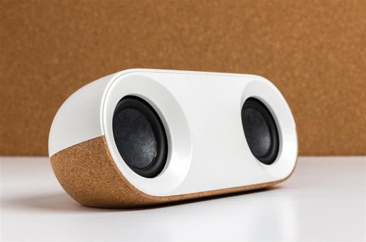 Recycled plastic and cork 10W speaker pack of 25 Custom Wood Designs __label: Multibuy logocorkspeakercustomwooddesigns