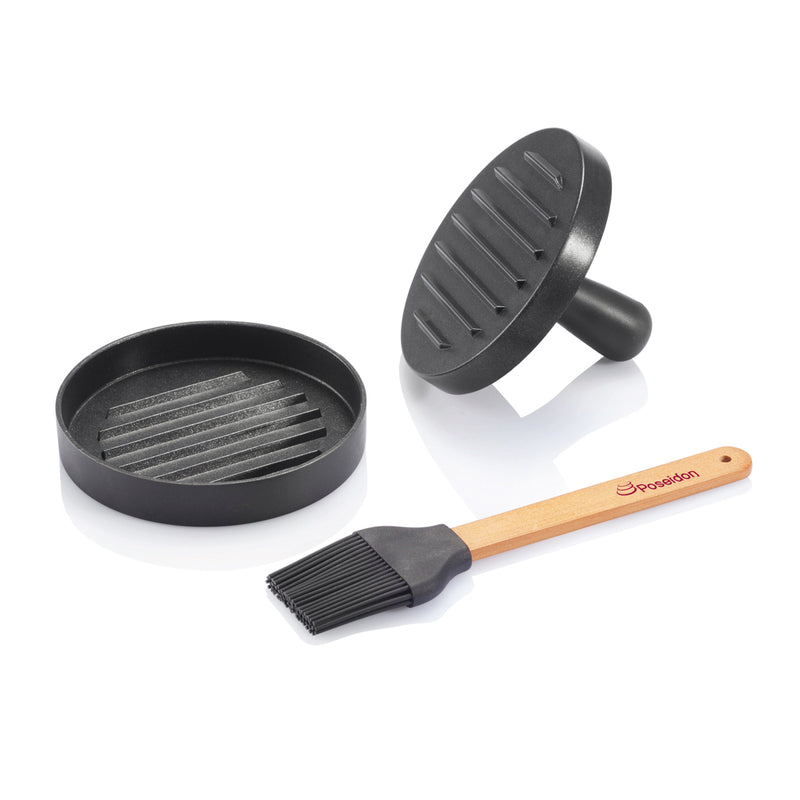 Load image into Gallery viewer, BBQ set with hamburger press and brush - Custom Wood Designs

