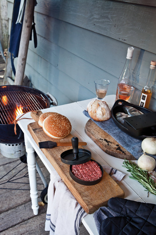 BBQ set with hamburger press and brush - Custom Wood Designs
